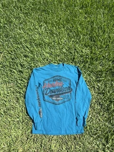 Harley Davidson Shirt Men Medium Blue Spell out Tee Long Sleeve Motorcycle 2019 - Picture 1 of 7