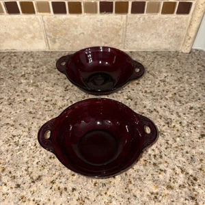 VTG Set of 2 Anchor Hocking Royal Ruby Red Glass Dessert Nappy Berry Bowls #152 - Picture 1 of 8