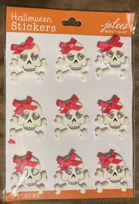 Jolee's Halloween White Skull With Bows 9 Piece Scrapbooking Stickers - NIP - Image 1 of 4