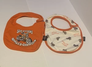 HARLEY DAVIDSON Baby Bibs Set If Two 0-24m Orange White - Picture 1 of 9