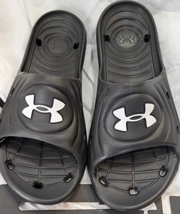 UNDER ARMOUR size 8 UA M LOCKER IV SLIDE BLACK & WHITE WATERPROOF SHOWER SANDALS - Picture 1 of 8