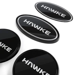 HAWKE Nabenkappen und ABZEICHEN glänzend schwarz neuer Stil passt für HAWKE WHEELS - Bild 1 von 4