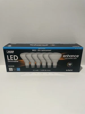 Feit Electric Enhance VIVID 5000K 8.3W BR30 LED Flood Bulb 750Lm Dimmable 6 Pack - Image 1 of 4