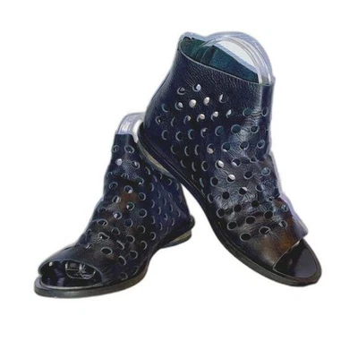 WALK by Handmade Shoes Open Toe Ankle Boot, Size 5.5, Black Leather Cut Outs - Image 1 of 4