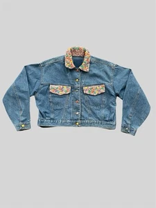 vintage 90’s Jou Jou denim jean jacket jeweled beaded colorful jacket Size Large - Picture 1 of 8