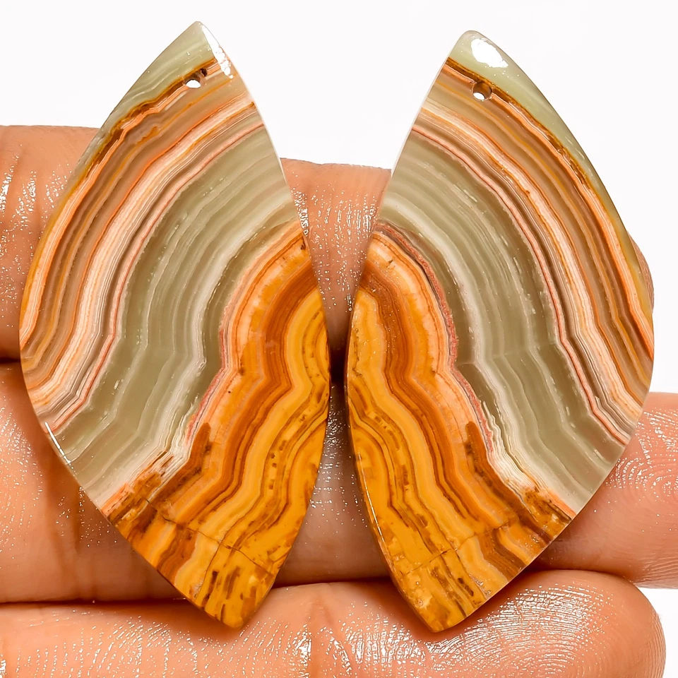 Banded Calcite Fancy Cabochon Drilled Gemstone Pair 51 Ct 41X20X3mm DE-156 - Image 1 of 1