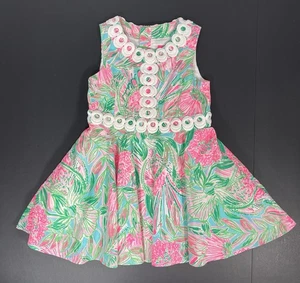 Lilly Pulitzer Girls Sz 4 Idalia Dress “Blue Horizan Coming In Hot” Print - Picture 1 of 13
