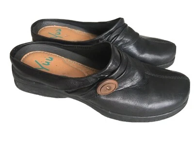 YUU GILMORE Black Leather Casual Slip On Mules Slides Shoes Size 6.5 Women’s - Изображение 1 из 4