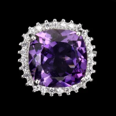 Anello In Argento 925 Con Cuscino In Ametista E Gemma Di Topazio 13Mm Misura 7.5 - Immagine 1 di 4