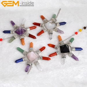 Collana Charm 7 Chakra Vera Pietra Reiki Pendente Pendolo Reiki Guarigione 79mm - Foto 1 di 42