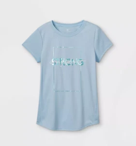 Girls All in Motion Confident Strong Graphic T-Shirt X-SMALL Blue - Picture 1 of 2