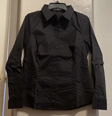 Blusa negra para dama 18” P2P corte ajustado 33” cintura 24” largo tela rígida mediana Foto 1 de 4