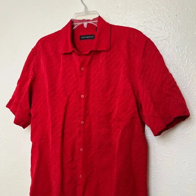 Camisa Jhane Barnes Para Hombre M Roja Rayas Seda Lino Manga Corta Foto 1 de 4