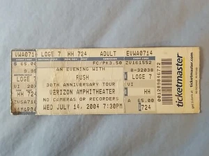 July 7-14-04 2004 RUSH Concert Ticket Stub Irvine Meadows Verizon Amphitheatre - Picture 1 of 2