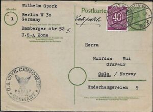 Berlin 1946, GZS -Karte P1+ ZuF nach Oslo mit Zensur