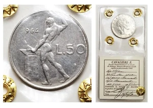 ITALIA 50 Lire Vulcano 1964 Variante ATTARDI J19G - Periziata Cavaliere qFDC - Imagen 1 de 4