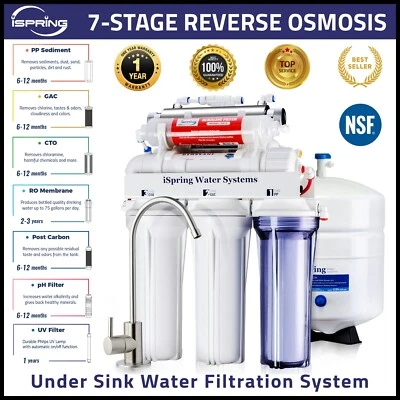 iSpring 7 Stage Under-Sink Reverse Osmosis System RO Water Filter Alkaline 75 GD - Image 1 of 4