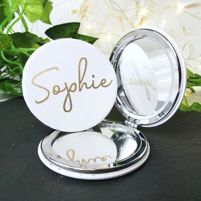 Personalised White Leather Double Sided Magnifying Compact Pocket Vanity Mirror - Image 1 of 4