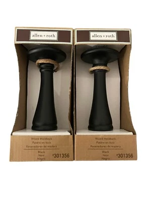 Lote de 2 soportes de cortina Allen + Roth de madera negra #301356 NUEVOS EN CAJA Foto 1 de 4