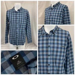 Oakley Long Sleeve Shirt L Men Blue Gray Plaid Cotton Button LNWOT YGI S1-705 - Picture 1 of 11