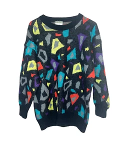 Vintage 80's Esprit Sport Memphis Style Abstract Colourful Knit Sweater - Picture 1 of 4