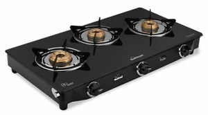 SUNFLAME GT Pride Glass Top 3 Brass Burner Gas Stove (Manual Ignition, Black) - Picture 1 of 3