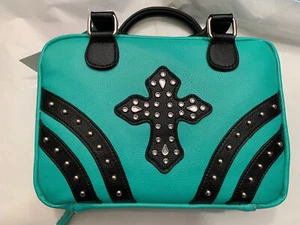 Divinity Boutique Bible Cover Medium Teal/Black Purse-Like Carrier. Item #22446 - Picture 1 of 6