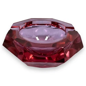 Vintage Moser Alexandrite Glass Ashtray Pink & Purple Diamond Octagon MCM Rare - Picture 1 of 9