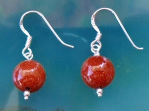 🐍 Ohrringe Kugel Goldstein Stein d Alchimisten braun glitzernd 925 Silber - Bild 1 von 5