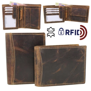 RFID Geldbörse Herren Echt Leder Portemonnaie Portmonee Geldbeutel Vintage braun - Bild 1 von 21