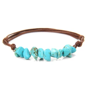 Raw Gemstone Bracelet Adjustable Women Men Leather Rope Woven Friendship Bangle - Picture 1 of 30