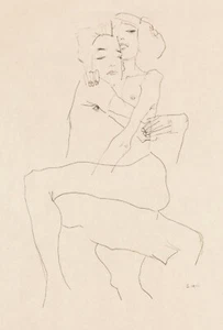 Egon Schiele Print, Aesthetic Wall Art Couple Embracing 1911 Poster Picture - Picture 1 of 6