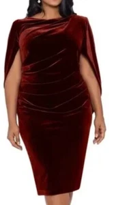 B&A by Betsy & Adam Burgundy Velvet Cape Dress L51504 Womens Size 22W - Picture 1 of 5