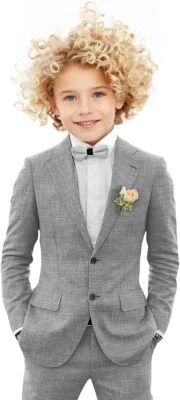 Conjunto de traje de lino ligero de verano para niño Blazer Pantalones Lindo Elegante para anillo de boda Foto 1 de 4