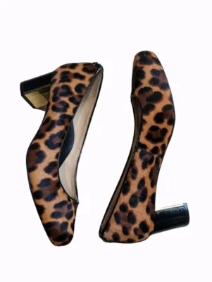 Nurture Bryatwo Leopard Print Real Calf Hair Gold Detail Block Heel Women's 6 - Image 1 of 4