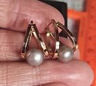 14k Yellow Gold Gray Cultured 7mm Pearls Earrings 2.5gr 