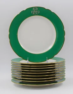 10 Amazing Green Le Rosey Paris Porcelain Dessert Plates, Circa 1860 - Picture 1 of 11