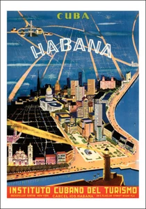 CUBA HABANA OFFICE DU TOURISME CUBAIN TIRAGE D'UN DESSIN DES ANNÉES 50 FORMAT A4 - Picture 1 of 1