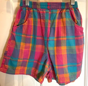 COPPER KEY GIRLS PLAID SHORTS PINK PURPLE BLUE ORANGE SIZE SMALL 100% COTTON NEW - Picture 1 of 2