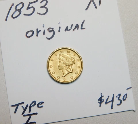 1853 NICE ORIGINAL XF $1.00 TYPE I GOLD ⭐⭐ Cover