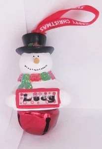25375 LUCY NAME FROSTY SNOWMAN COLOUR BELL CHRISTMAS TREE DECORATION GIFT - Picture 1 of 6