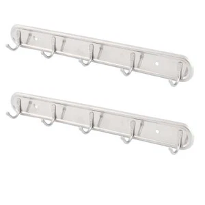 Unique Bargains 2-Pack Metal Wall Coat Hook Silver Tone Finish, 5 Single Hooks - Picture 1 of 5