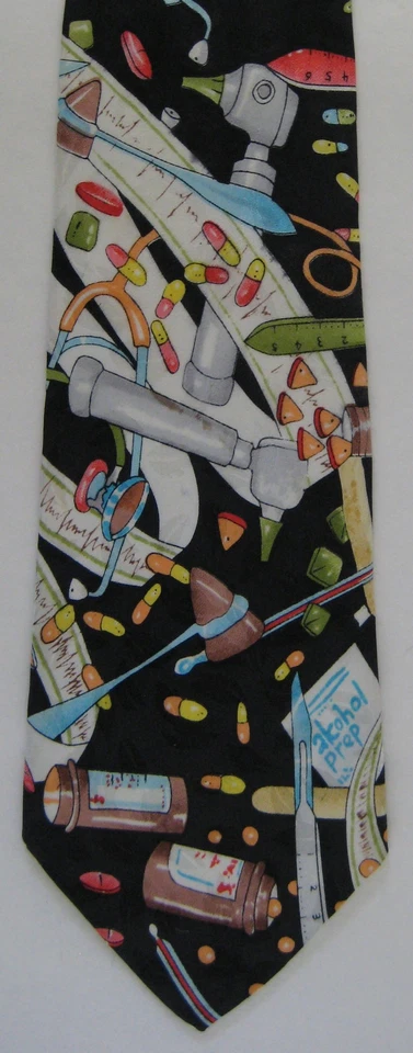 Nicole Miller Hombres Novedad Corbata Corbata Seda Pastillas Instrumentos Médicos DIVERTIDO Foto 1 de 1