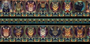 Feline Drive Fabric FELINE FANTASIA Cat Border Stripe - Sold by the Yard - Picture 1 of 6
