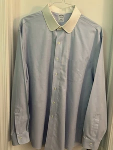 Camisa de vestir Brooks Brothers 18-36 ajustada azul pálido con cuello redondo blanco usada en excelente estado - Imagen 1 de 12