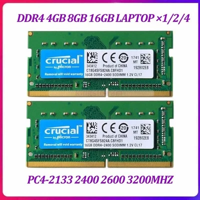 Crucial 8GB 16GB 32/64GB DDR4 2133 2400 2666 3200 Laptop SO-DIMM 260-Pin Ram lot - Image 1 of 4