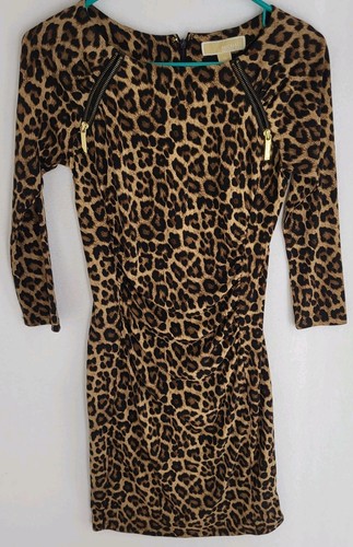 Abito aderente Michael Kors stampa animalier con dettagli zip taglia XS elasticizzato