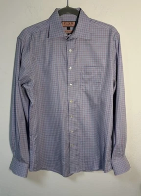 PINK by Thomas Pink Slim Fit Traveler Blue Check Shirt Size 15.5/39cm - Image 1 of 4