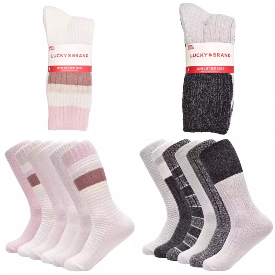 Women's Super Soft Boot Socks ~ Lucky Brand 12 Pair: 6 Pinks & 6 Darks s5-10 NEW - Image 1 of 4