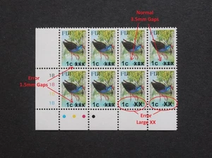 FIJI - ERROR PROVISIONAL OVERPRINT 1c/44c MNH PLATE BLK8 WITH MULTI ERRORS RR - Picture 1 of 2